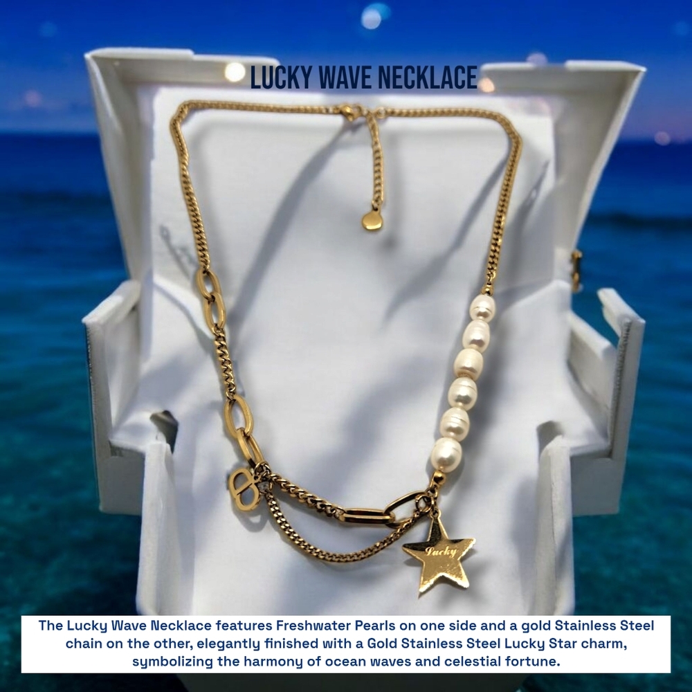 Freshwater Pearls, Gold Stainless Steel Lucky Star Necklace